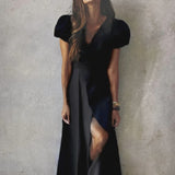 Natasha | Muscari Wrap Dress Short Sleeve ~ Black